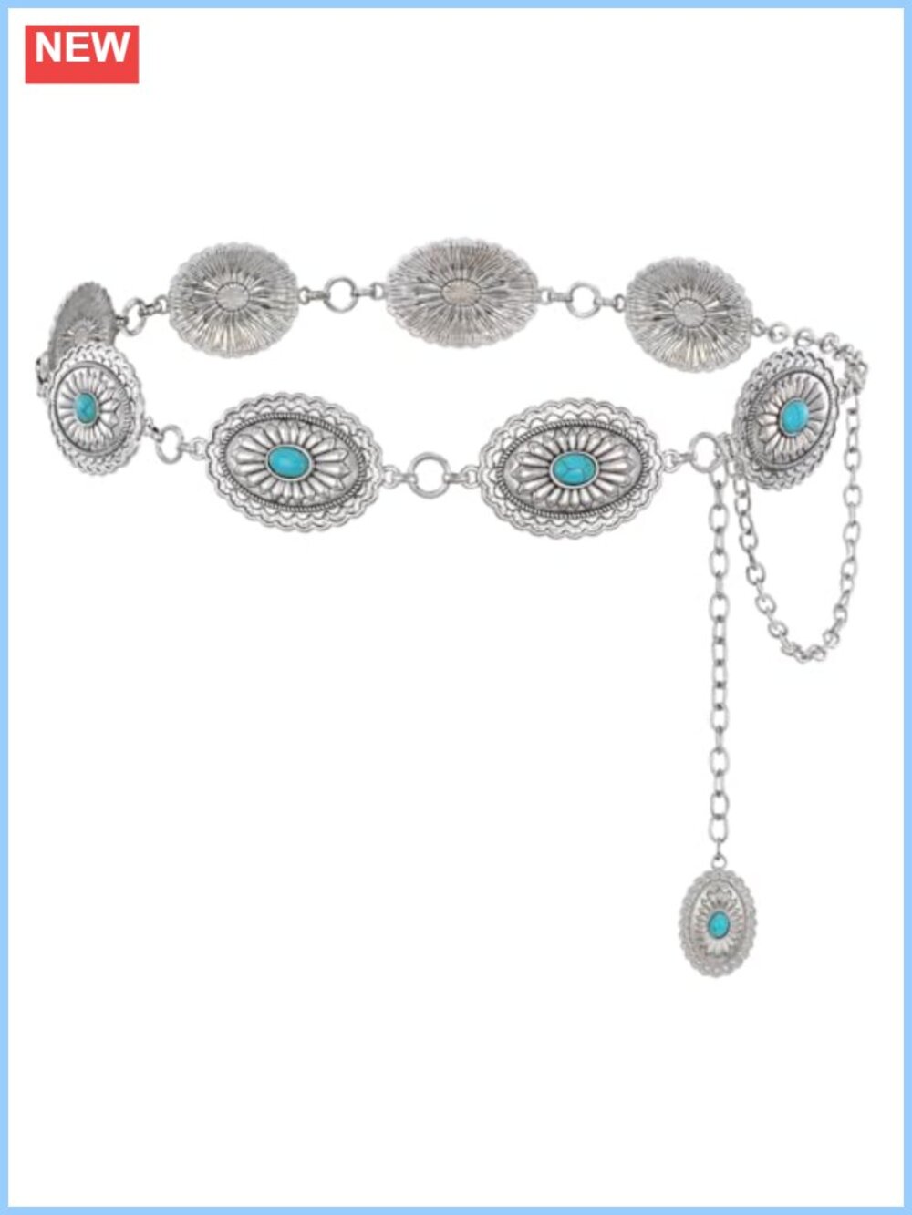 Boho Chain Belt Metal Western Concho Adjustable Waist Link for Dresses Jeans